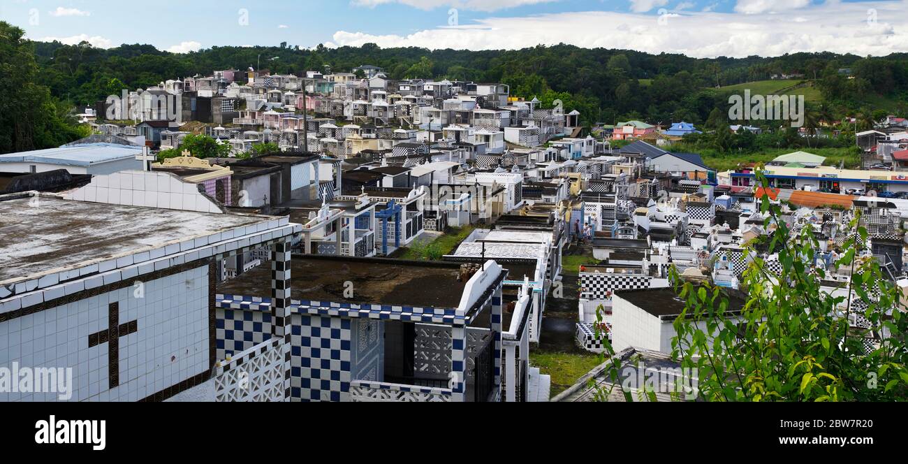 MORNE A L`EAU/GUADELOUPE - JANUARY 02, 2019: Picturesque cemetery in Morne a l`Eau in Guadeloupe. Lesser Antilles, Caribbean Stock Photo